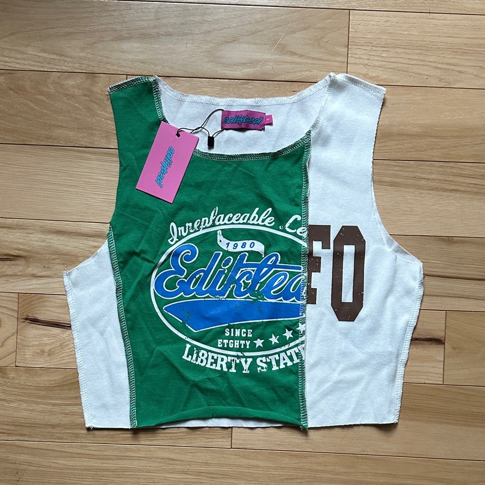 Edikted Green and White Tank Top